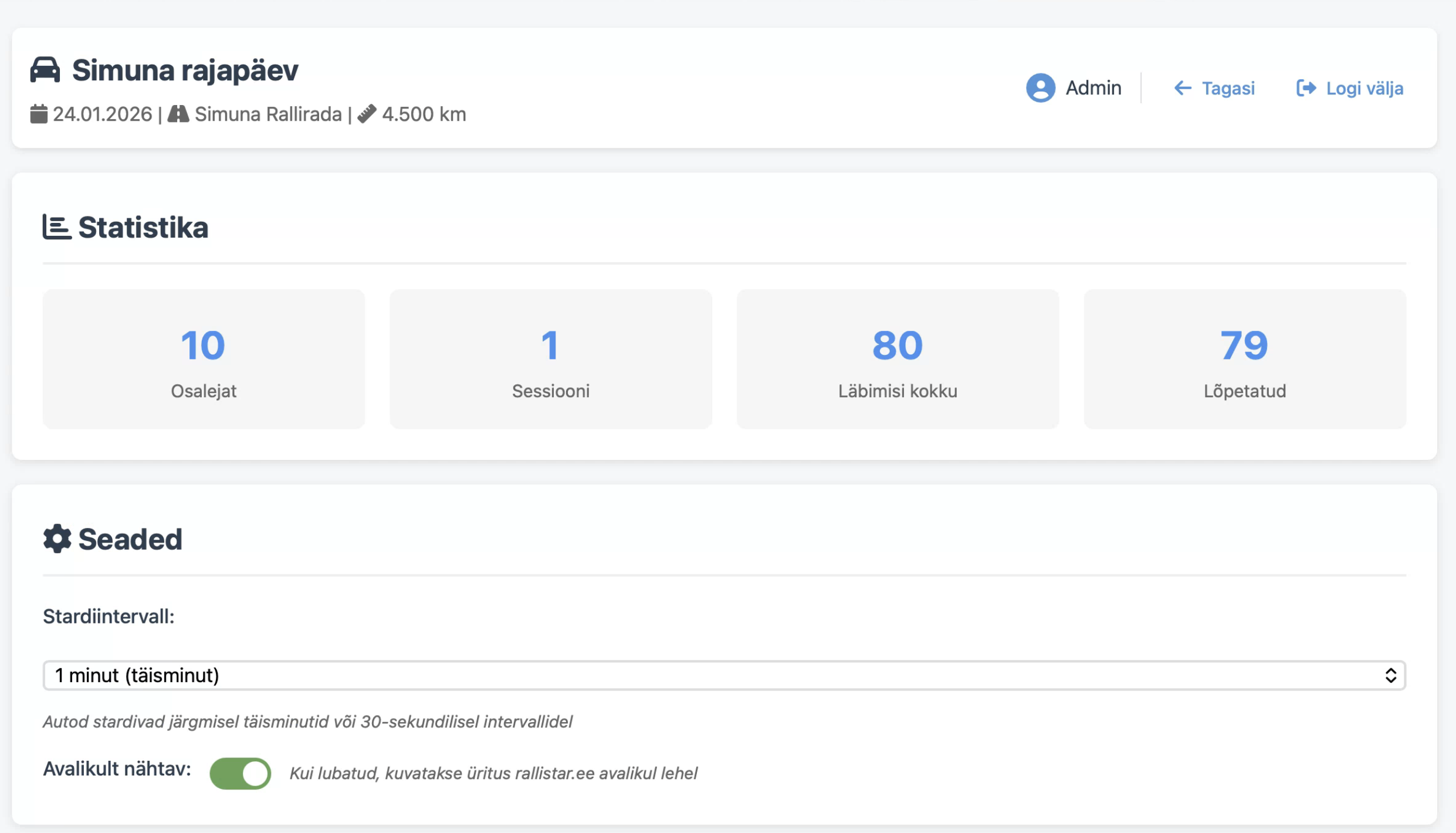 Treeningu statistika ja seaded